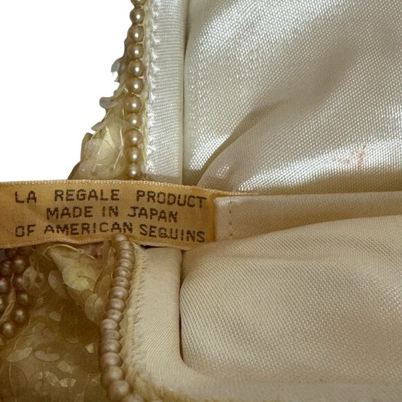 Vintage La Regale Ivory Beaded Sequin Evening Bag Purse - Mother of Pearl Inlay - Picture 7 of 9